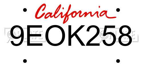 9EOK258 California License Plate