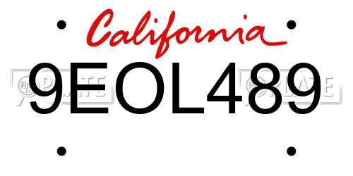 9EOL489 California License Plate