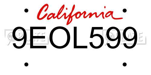 9EOL599 California License Plate
