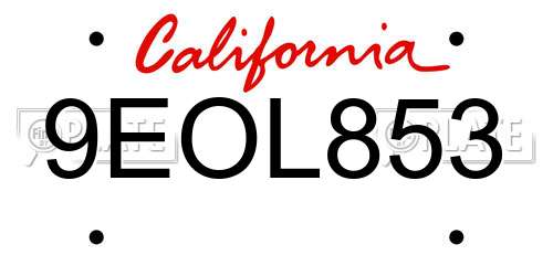 9EOL853 California License Plate