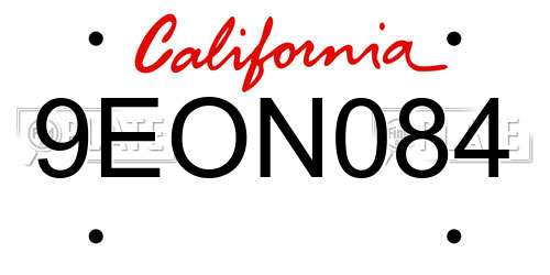 9EON084 California License Plate