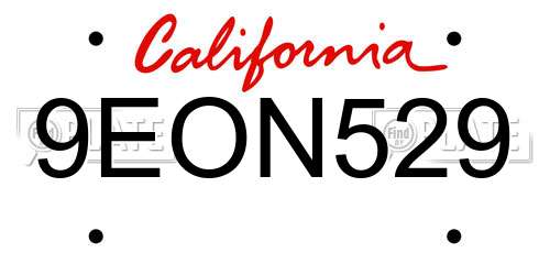 9EON529 California License Plate