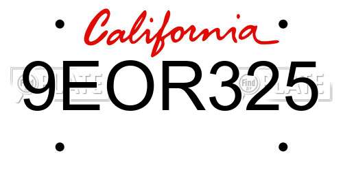 9EOR325 California License Plate