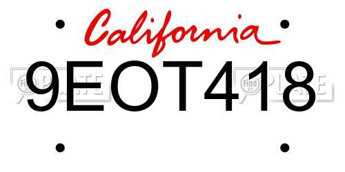 9EOT418 California License Plate