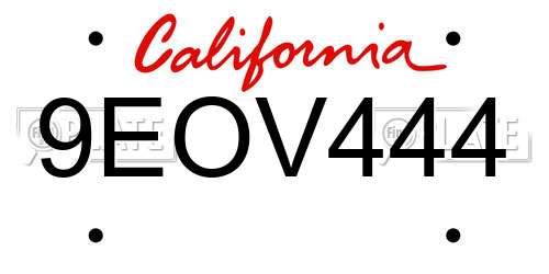 9EOV444 California License Plate