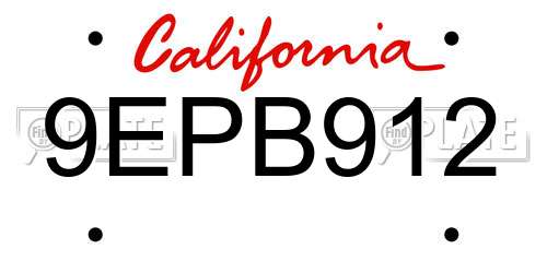9EPB912 California License Plate