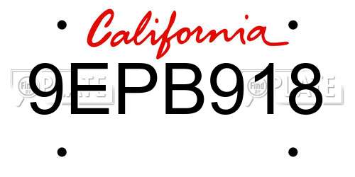 9EPB918 California License Plate