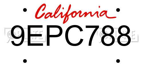 9EPC788 California License Plate