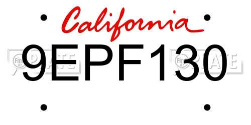 9EPF130 California License Plate
