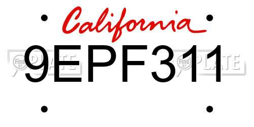 9EPF311 California License Plate