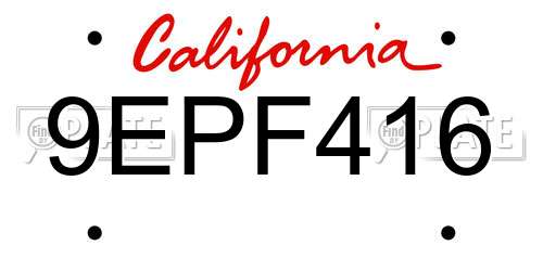 9EPF416 California License Plate