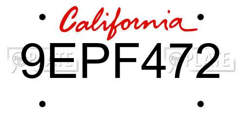 9EPF472 California License Plate