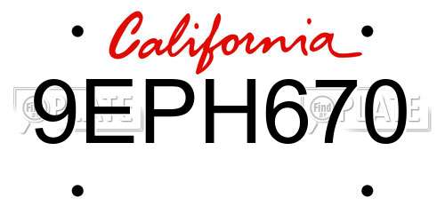 9EPH670 California License Plate