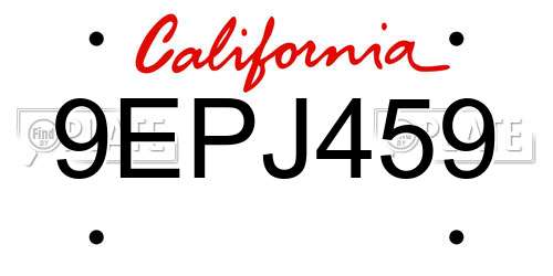 9EPJ459 California License Plate