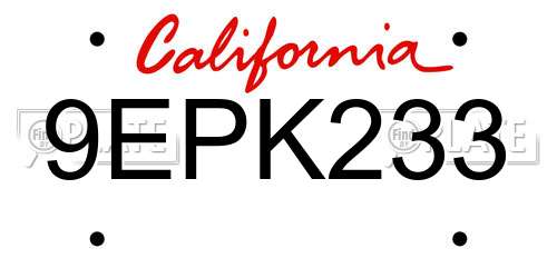 9EPK233 California License Plate