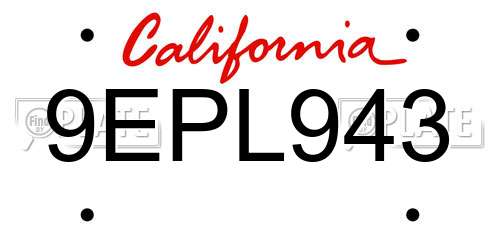 9EPL943 California License Plate