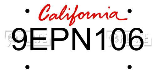 9EPN106 California License Plate