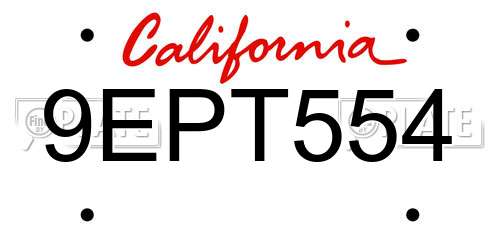 9EPT554 California License Plate