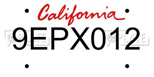 9EPX012 California License Plate
