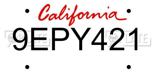 9EPY421 California License Plate