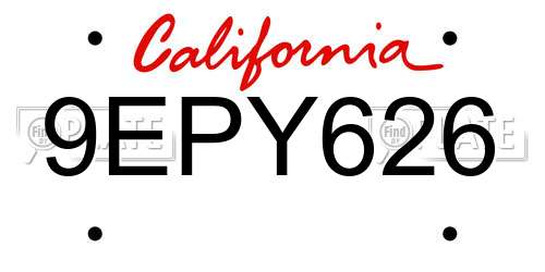 9EPY626 California License Plate