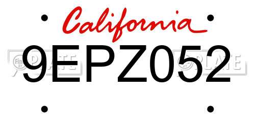 9EPZ052 California License Plate