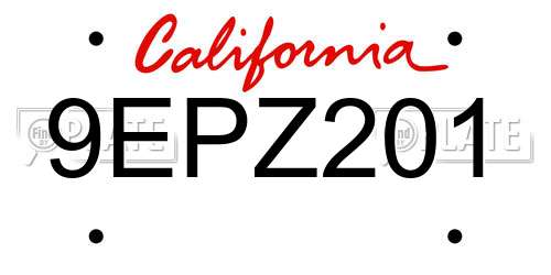 9EPZ201 California License Plate