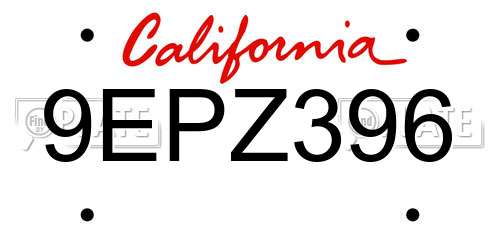 9EPZ396 California License Plate
