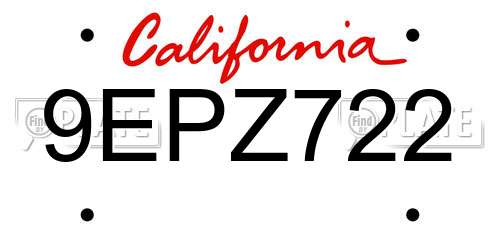 9EPZ722 California License Plate