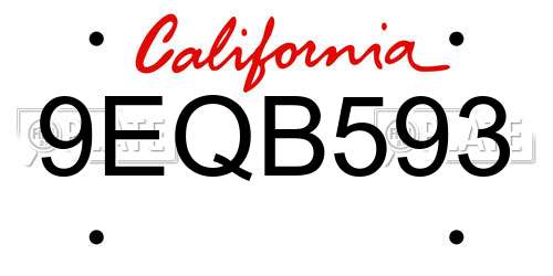 9EQB593 California License Plate