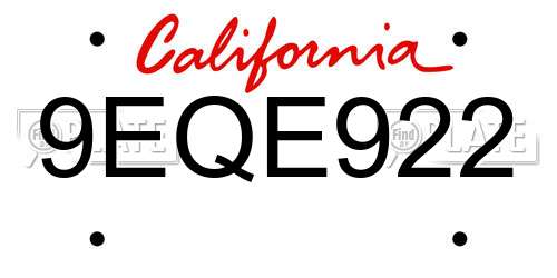 9EQE922 California License Plate