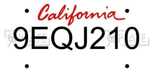 9EQJ210 California License Plate