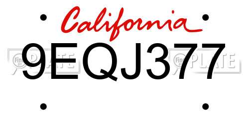 9EQJ377 California License Plate