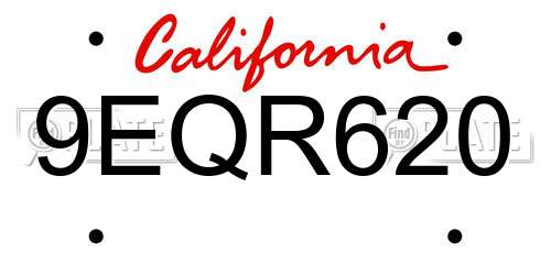 9EQR620 California License Plate