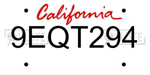 9EQT294 California License Plate