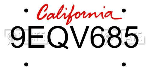 9EQV685 California License Plate