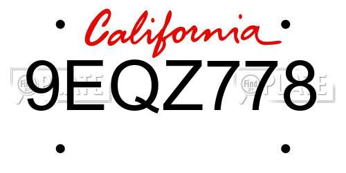 9EQZ778 California License Plate
