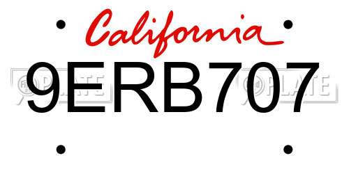 9ERB707 California License Plate