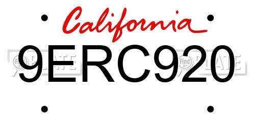 9ERC920 California License Plate