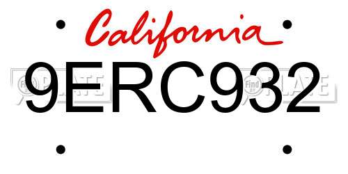 9ERC932 California License Plate