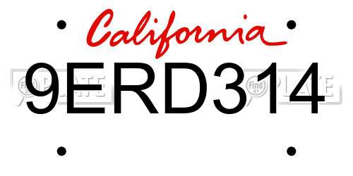 9ERD314 California License Plate