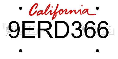 9ERD366 California License Plate