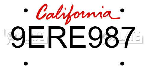 9ERE987 California License Plate