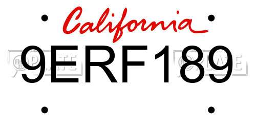 9ERF189 California License Plate