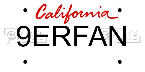 9ERFAN California License Plate