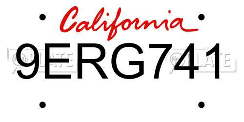 9ERG741 California License Plate