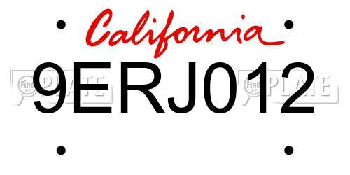 9ERJ012 California License Plate