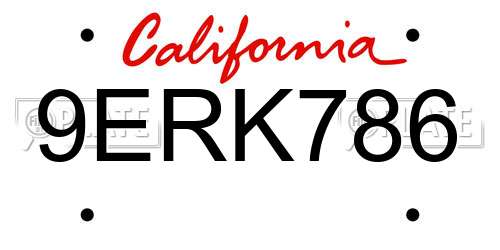 9ERK786 California License Plate