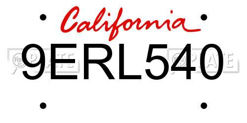 9ERL540 California License Plate