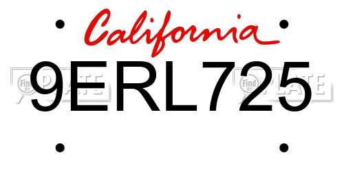 9ERL725 California License Plate